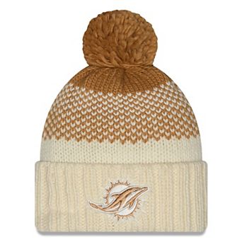 Girls Youth New Era Cream/Brown Miami Dolphins Fade Cuffed Knit Hat with Pom
