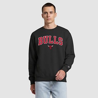 Men's Champion Black Chicago Bulls Contrast Crewneck Sweatshirt