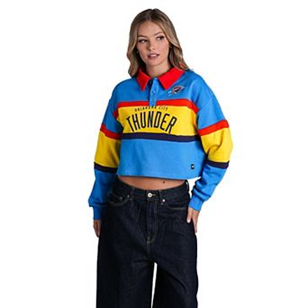 Women's The Wild Collective Blue Oklahoma City Thunder Long Sleeve Crop Polo