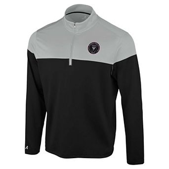 Men's Antigua Black/Gray Inter Miami CF Hinder Quarter-Zip Pullover