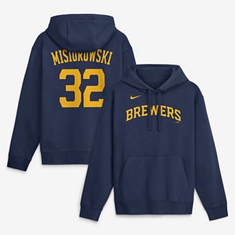 Men's Nike Jacob Misiorowski Navy Milwaukee Brewers Name & Number Club Fleece Pullover Hoodie