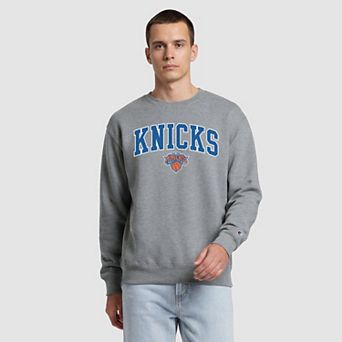 Men's Champion Gray New York Knicks Contrast Crewneck Sweatshirt