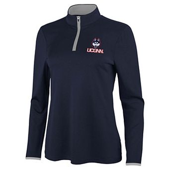 Women's Antigua Navy/Gray UConn Huskies Brink Quarter-Zip Pullover