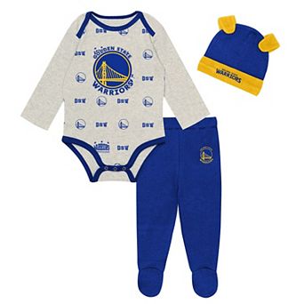 "Newborn & Infant Outerstuff Golden State Warriors Pinch Post Bodysuit, Pants & Cuffed Knit Hat Set"
