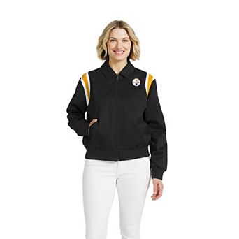 Women's WEAR by Erin Andrews Black Pittsburgh Steelers Shoulder Stripe Twill Full-Zip Jacket