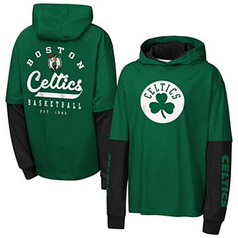 Youth Outerstuff Green Boston Celtics Double Nickel Oversized Faux 2fer Pullover Hoodie