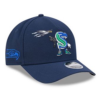Youth New Era College Navy Seattle Seahawks Cartoon 9FORTY A-Frame Adjustable Hat