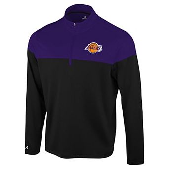 Men's Antigua Black/Purple Los Angeles Lakers Hinder Quarter-Zip Pullover