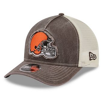 Men's New Era Brown Cleveland Browns Fan 9FORTY A-Frame Trucker Adjustable Hat