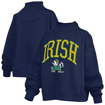 Women's Pressbox Navy Notre Dame Fighting Irish Oversized Slogan Fleece Mock Neck Sweatshirt