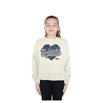 Girls Youth New Era Light Beige Seattle Seahawks Flip Sequin Crewneck Sweatshirt