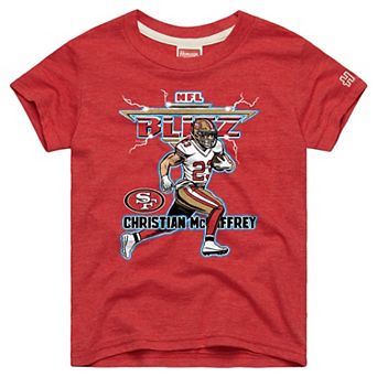 Youth Homage Christian McCaffrey Scarlet San Francisco 49ers NFL Blitz Tri-Blend T-Shirt