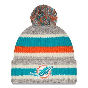 Girls Youth New Era Aqua/Beige Miami Dolphins Stripe Cuffed Knit Hat with Pom