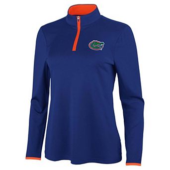 Women's Antigua Royal/Orange Florida Gators Brink Quarter-Zip Pullover