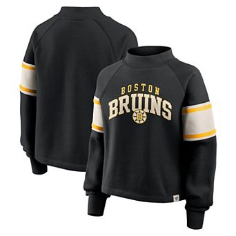 Women's Fanatics Black Boston Bruins Heritage Overtime Fleece Mockneck Sweatshirt