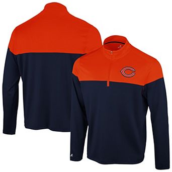 Men's Antigua Navy/Orange Chicago Bears Hinder Quarter-Zip Pullover