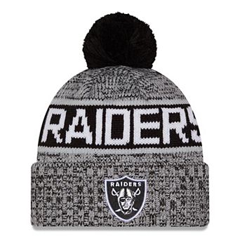 Girls Youth New Era Black Las Vegas Raiders Tri-Color Cuffed Knit Hat with Pom