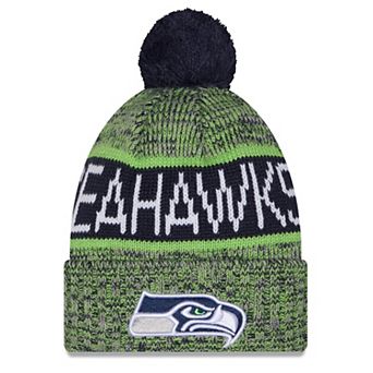 Girls Youth New Era Neon Green Seattle Seahawks Tri-Color Cuffed Knit Hat with Pom