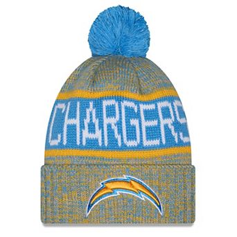 Girls Youth New Era Powder Blue Los Angeles Chargers Tri-Color Cuffed Knit Hat with Pom