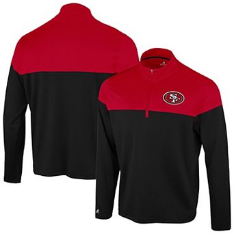 Men's Antigua Black/Scarlet San Francisco 49ers Hinder Quarter-Zip Pullover
