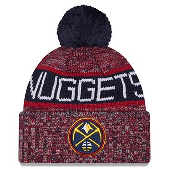Youth New Era Navy Denver Nuggets Tri-Color Cuffed Knit Hat with Pom