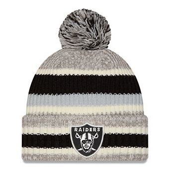 Girls Youth New Era Black/Beige Las Vegas Raiders Stripe Cuffed Knit Hat with Pom