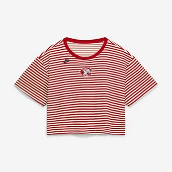 Women's Nike Red/Cream Cincinnati Reds Cooperstown Collection Striped Cropped T-Shirt