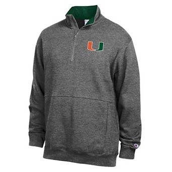 Men's Champion Charcoal Miami Hurricanes Fleece Quarter-Zip Pullover
