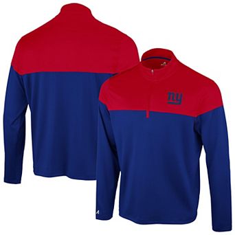 Men's Antigua Royal/Red New York Giants Hinder Quarter-Zip Pullover