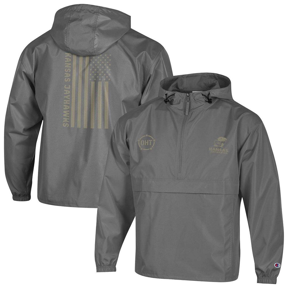 Men's Champion Graphite Kansas Jayhawks OHT Flag Packable Jacket