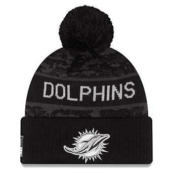 Men's New Era Black Miami Dolphins 2026 Salute To Service Cuffed Knit Hat with Pom