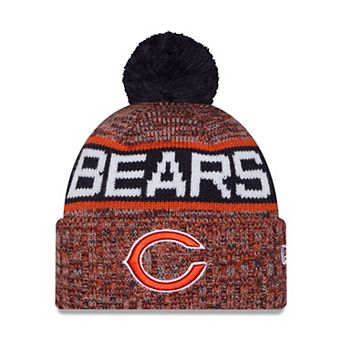 Girls Youth New Era Orange Chicago Bears Tri-Color Cuffed Knit Hat with Pom