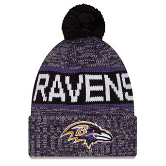 Girls Youth New Era Black Baltimore Ravens Tri-Color Cuffed Knit Hat with Pom