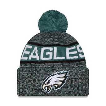 Girls Youth New Era Midnight Green Philadelphia Eagles Tri-Color Cuffed Knit Hat with Pom