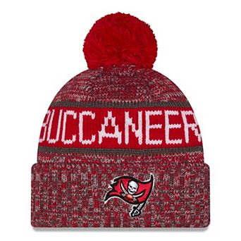 Girls Youth New Era Red Tampa Bay Buccaneers Tri-Color Cuffed Knit Hat with Pom
