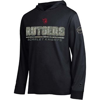 Men's Champion Black Rutgers Scarlet Knights Operation Hat Trick Camo Script Hooded Long Sleeve T-Shirt