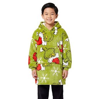 Boys Dr. Seuss The Grinch Face Christmas Snowflake Wearable Blanket Hoodie