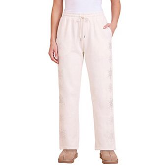 Roaman's Women's Plus Size Fleece Straight-Leg Embellished Sweatpants