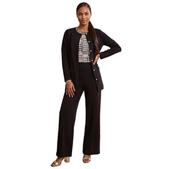 Jessica London Women's Plus Size Ponte Jacket & Wide Leg Pant Suit Set