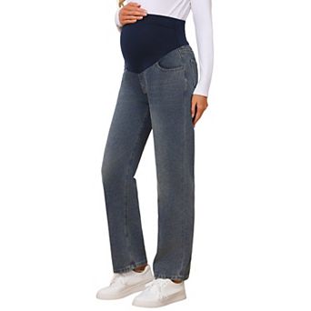 Maternity Jeans Denim Straight Leg Over the Belly Pregnant Casual Pants