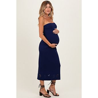 Maternity Strapless Laser Cut Lace Floral Detail Dress