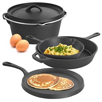 MegaChef Pro Pre-Seasoned Cast Iron 5 pc Kitchen Cookware Set, Pots and Pans