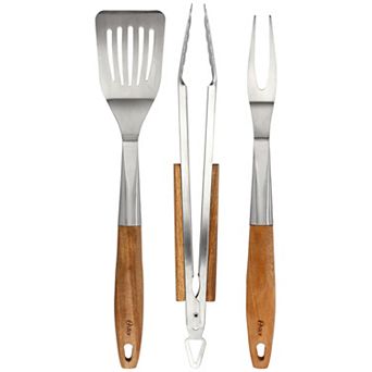 Oster Balincourt 3 pc Stainless Steel and Wood BBQ Tool Set in Brown