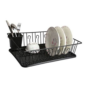 MegaChef Pro 17.5 Inch Black Dish Rack with 14 Plate Positioners and a Detachable Utensil Holder