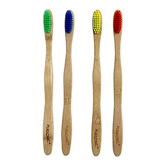 Pursonic 4 Pack Eco 100% Bamboo Toothbrushes with Soft Nylon Bristles