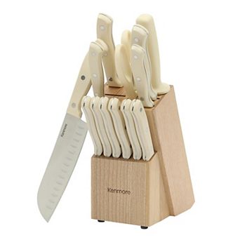 Kenmore Kane 14 pc Stainless Steel Cutlery With Ashwood Storage Block in Linen