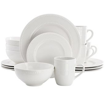 Elama Olevia 16 pc Stoneware Dinnerware Set in White
