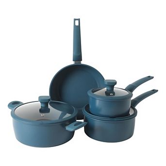 Gibson Home Helensburgh 7 pc Nonstick Carbon Steel Cookware Set in Blue