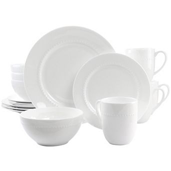 Gibson Elite 16 pc Embossed Bone China Dinnerware Set in White