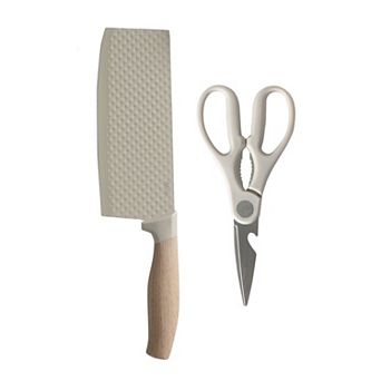 Oster Gunderson 3 pc Stainless Steel Cleaver and Shears Set in Beige